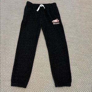 Roots Black Kids Sweatpants with Pink Logo Accents sz:10